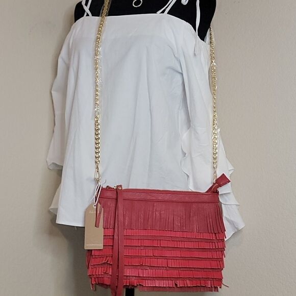 Red Vegan Suede/Leather Fringed Clutch/Crossbody - Picture 5 of 16
